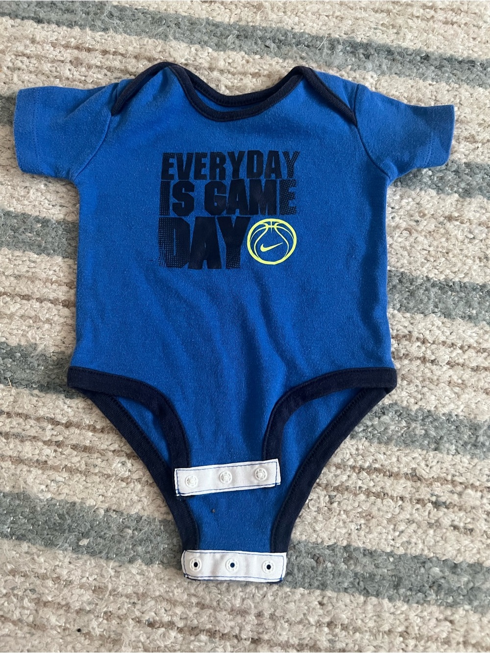 Nike Blue 'Everyday Is Game Day' Baby One-Piece 0-3M